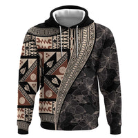 Bula Hibiscus Festival Hoodie Fijian Masi Pattern Half Style LT03 Pullover Hoodie Beige - Polynesian Pride