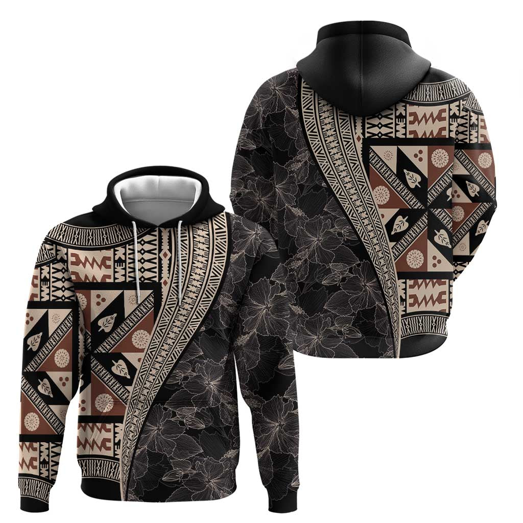 Bula Hibiscus Festival Hoodie Fijian Masi Pattern Half Style LT03 - Polynesian Pride