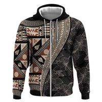 Bula Hibiscus Festival Hoodie Fijian Masi Pattern Half Style LT03 Zip Hoodie Beige - Polynesian Pride