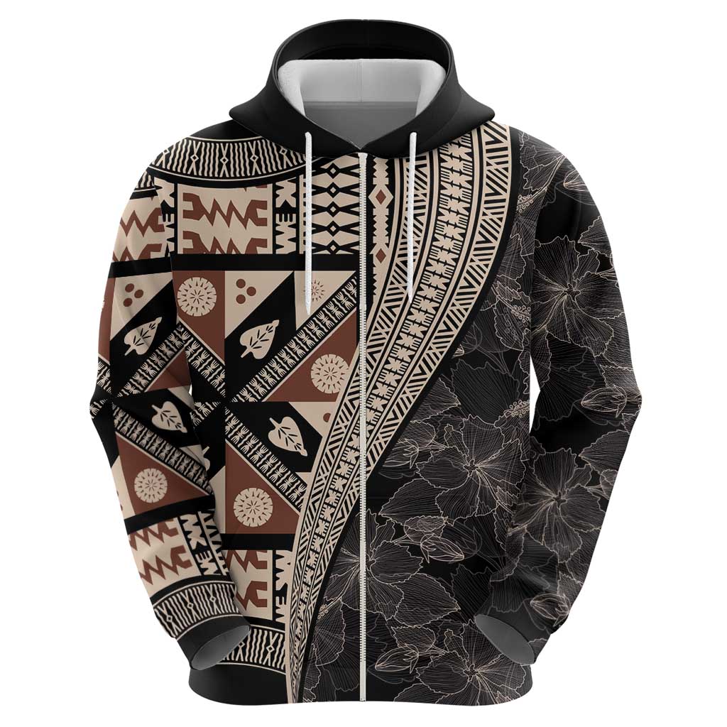 Bula Hibiscus Festival Hoodie Fijian Masi Pattern Half Style LT03 - Polynesian Pride
