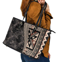 Bula Hibiscus Festival Leather Tote Bag Fijian Masi Pattern Half Style