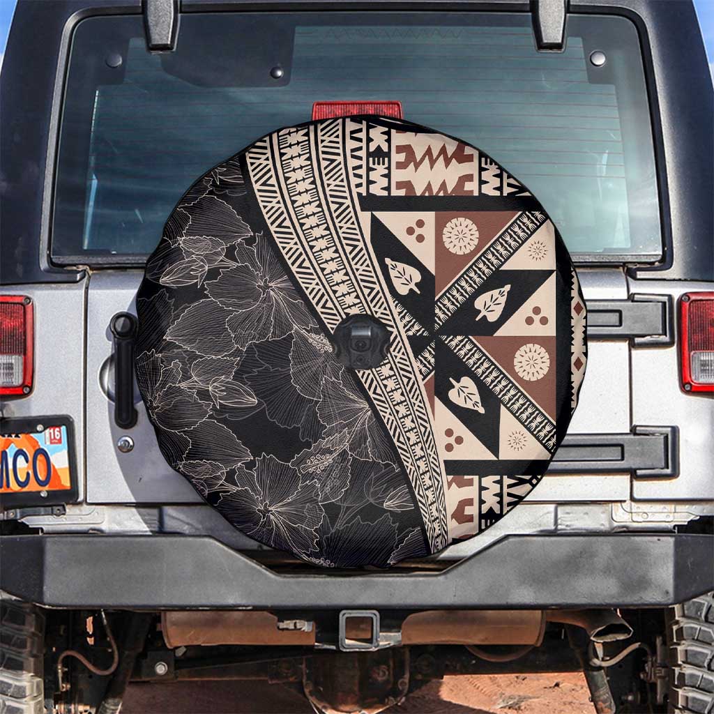 Bula Hibiscus Festival Spare Tire Cover Fijian Masi Pattern Half Style