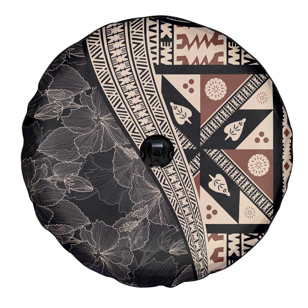 Bula Hibiscus Festival Spare Tire Cover Fijian Masi Pattern Half Style