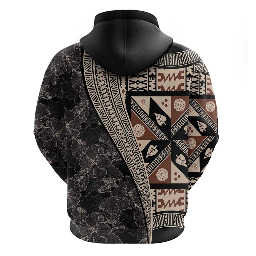 Bula Hibiscus Festival Zip Hoodie Fijian Masi Pattern Half Style