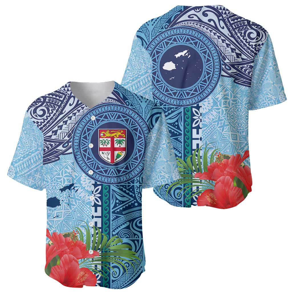 Fiji Day Baseball Jersey Tapa Pattern and Hibiscus Flower LT03 - Polynesian Pride
