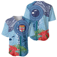 Fiji Day Baseball Jersey Tapa Pattern and Hibiscus Flower LT03 - Polynesian Pride