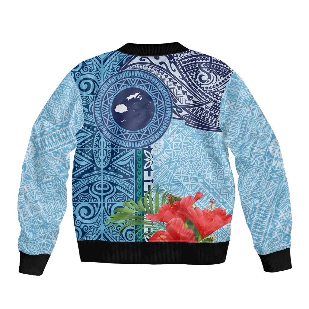 Fiji Day Bomber Jacket Tapa Pattern and Hibiscus Flower