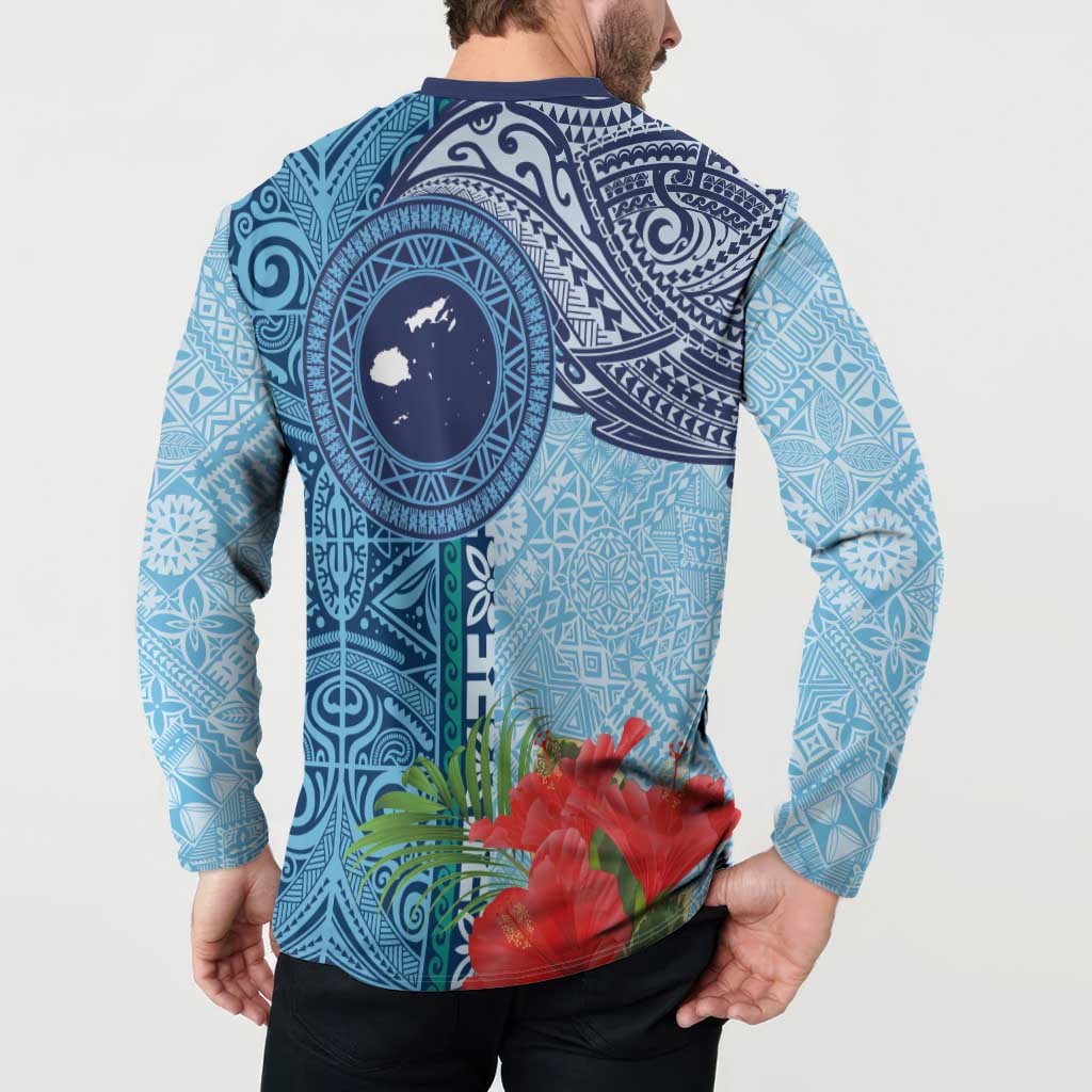 Fiji Day Button Sweatshirt Tapa Pattern and Hibiscus Flower