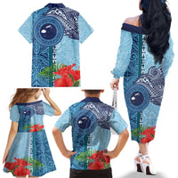 Fiji Day Family Matching Off The Shoulder Long Sleeve Dress and Hawaiian Shirt Tapa Pattern and Hibiscus Flower