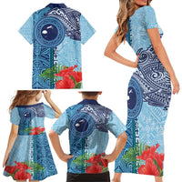 Fiji Day Family Matching Short Sleeve Bodycon Dress and Hawaiian Shirt Tapa Pattern and Hibiscus Flower