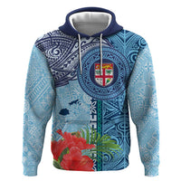 Fiji Day Hoodie Tapa Pattern and Hibiscus Flower LT03 Pullover Hoodie Blue - Polynesian Pride