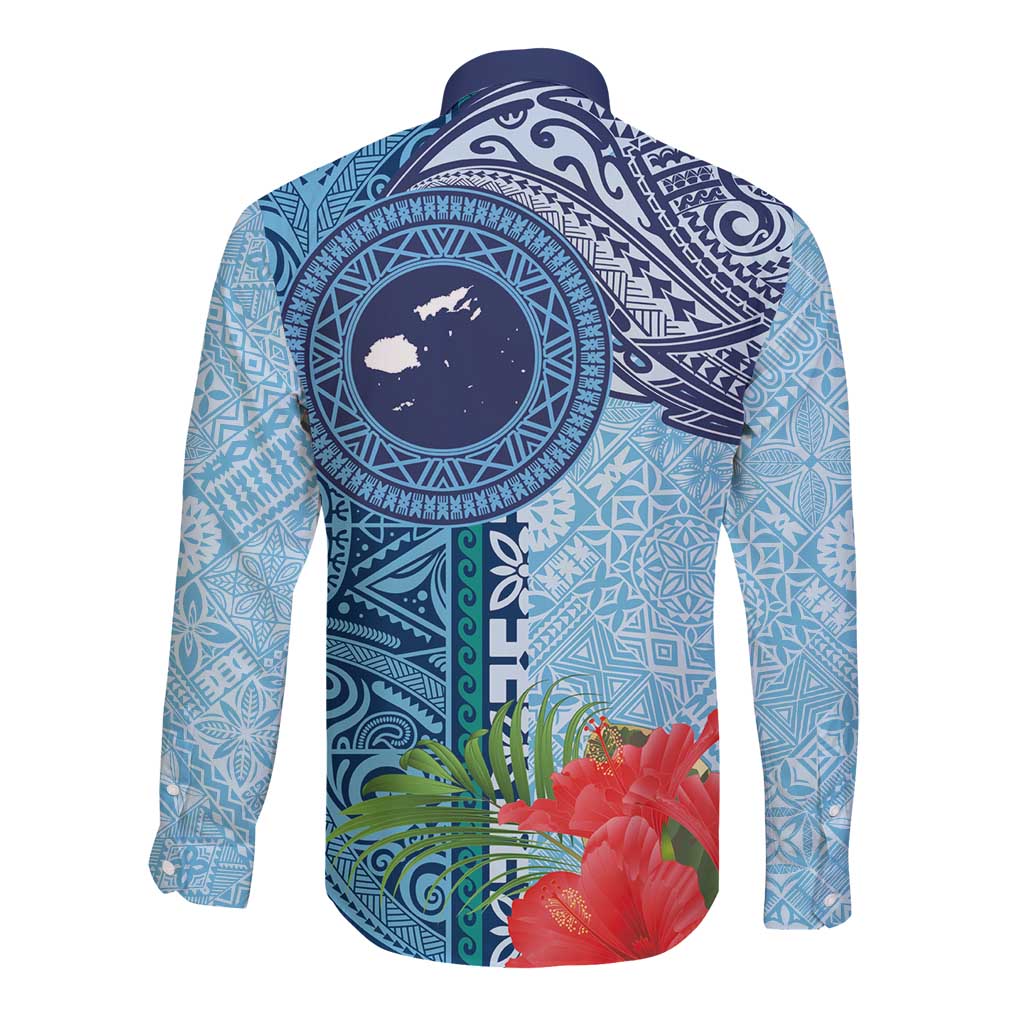 Fiji Day Long Sleeve Button Shirt Tapa Pattern and Hibiscus Flower