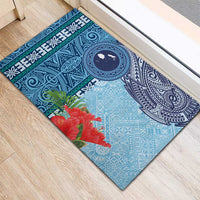 Fiji Day Rubber Doormat Tapa Pattern and Hibiscus Flower