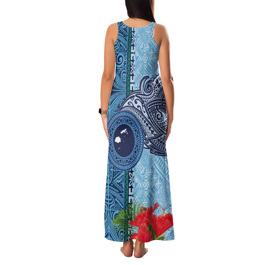 Fiji Day Tank Maxi Dress Tapa Pattern and Hibiscus Flower