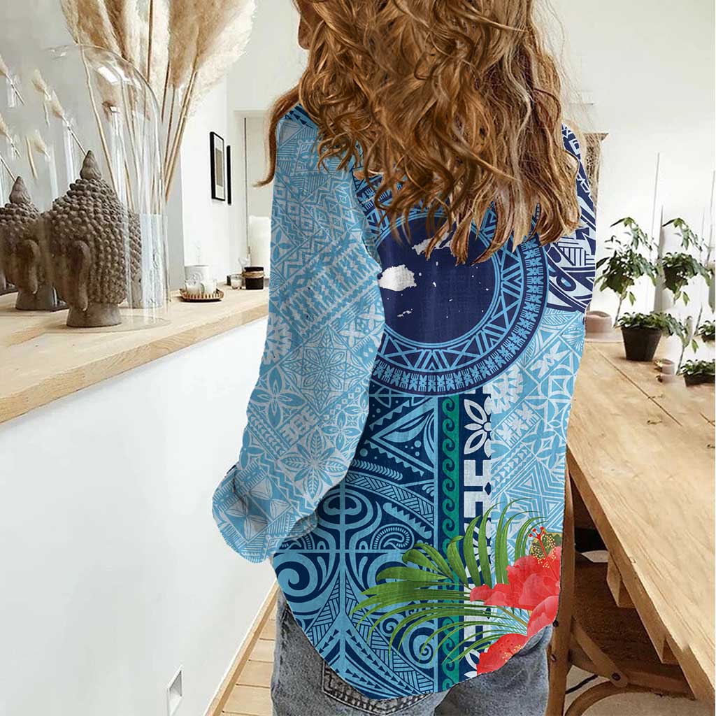 Fiji Day Women Casual Shirt Tapa Pattern and Hibiscus Flower