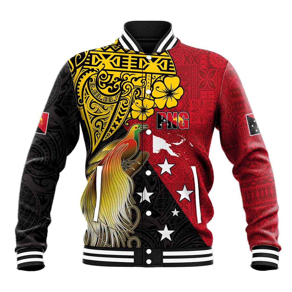 Papua New Guinea Independence Day Baseball Jacket Bird-of-Paradise with Map and Polynesian Pattern