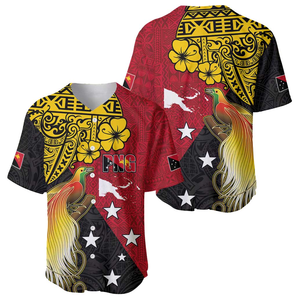 Papua New Guinea Independence Day Baseball Jersey Bird-of-Paradise with Map and Polynesian Pattern