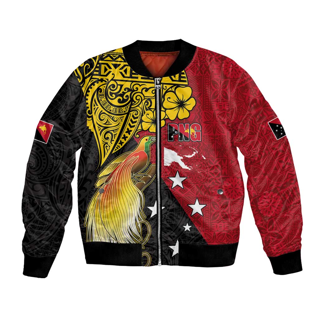 Papua New Guinea Independence Day Bomber Jacket Bird-of-Paradise with Map and Polynesian Pattern