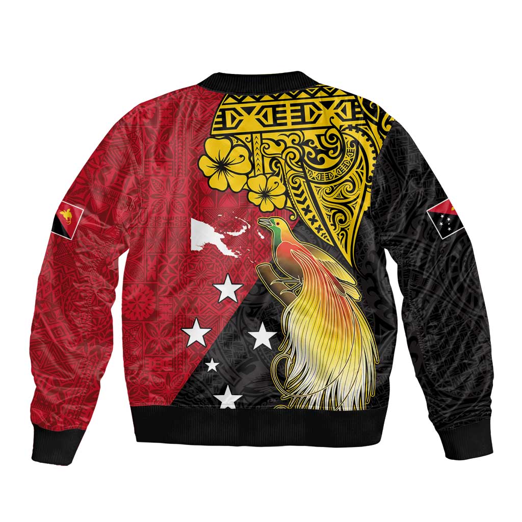 Papua New Guinea Independence Day Bomber Jacket Bird-of-Paradise with Map and Polynesian Pattern