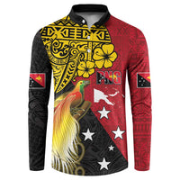 Papua New Guinea Independence Day Button Sweatshirt Bird-of-Paradise with Map and Polynesian Pattern