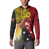 Papua New Guinea Independence Day Button Sweatshirt Bird-of-Paradise with Map and Polynesian Pattern