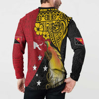 Papua New Guinea Independence Day Button Sweatshirt Bird-of-Paradise with Map and Polynesian Pattern