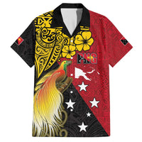 Papua New Guinea Independence Day Family Matching Off The Shoulder Long Sleeve Dress and Hawaiian Shirt Bird-of-Paradise with Map and Polynesian Pattern