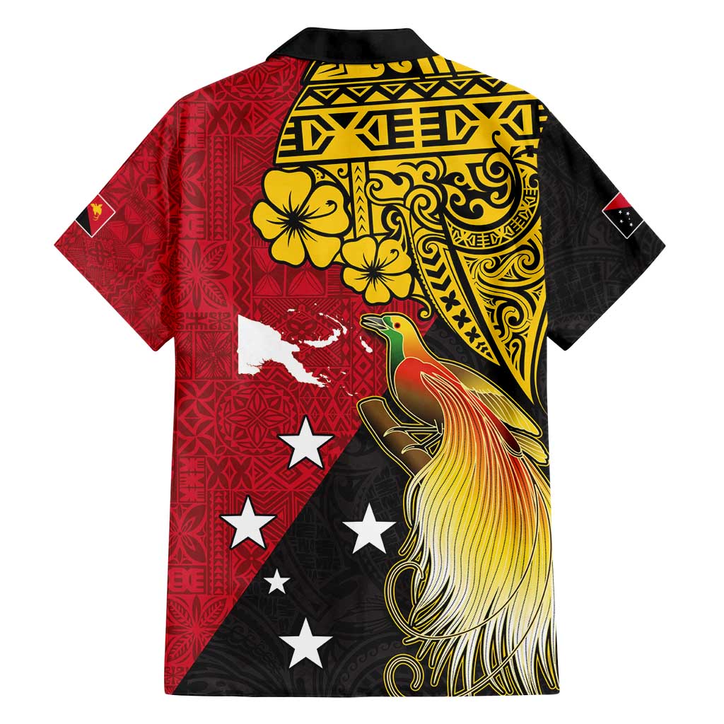 Papua New Guinea Independence Day Family Matching Off Shoulder Short Dress and Hawaiian Shirt Bird-of-Paradise with Map and Polynesian Pattern LT03 - Polynesian Pride