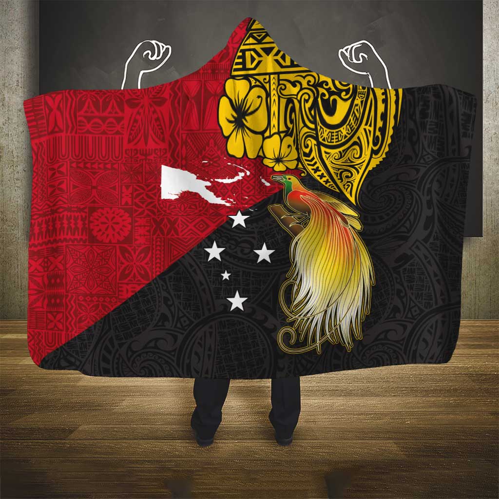 Papua New Guinea Independence Day Hooded Blanket Bird-of-Paradise with Map and Polynesian Pattern