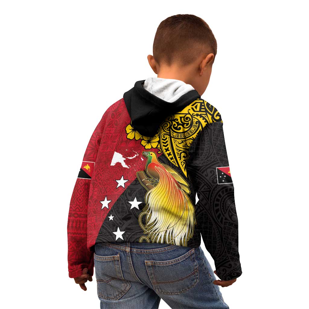 Papua New Guinea Independence Day Kid Hoodie Bird-of-Paradise with Map and Polynesian Pattern