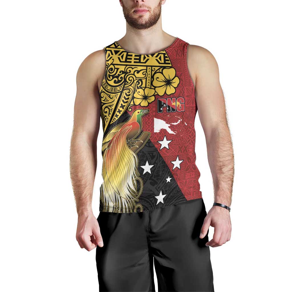 Papua New Guinea Independence Day Men Tank Top Bird-of-Paradise with Map and Polynesian Pattern