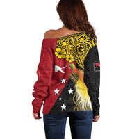 Papua New Guinea Independence Day Off Shoulder Sweater Bird-of-Paradise with Map and Polynesian Pattern LT03 - Polynesian Pride