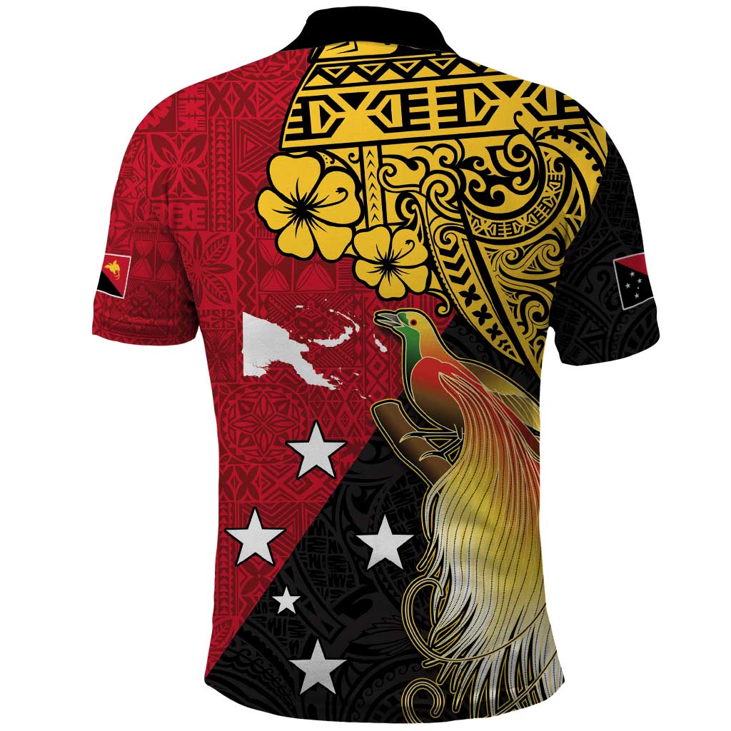 Papua New Guinea Independence Day Polo Shirt Bird-of-Paradise with Map and Polynesian Pattern