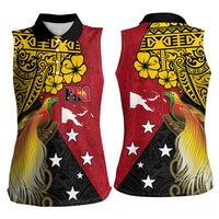 Papua New Guinea Independence Day Women Sleeveless Polo Shirt Bird-of-Paradise with Map and Polynesian Pattern