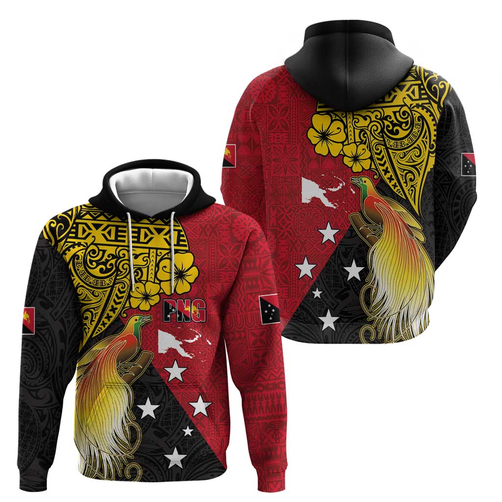 Papua New Guinea Independence Day Zip Hoodie Bird-of-Paradise with Map and Polynesian Pattern