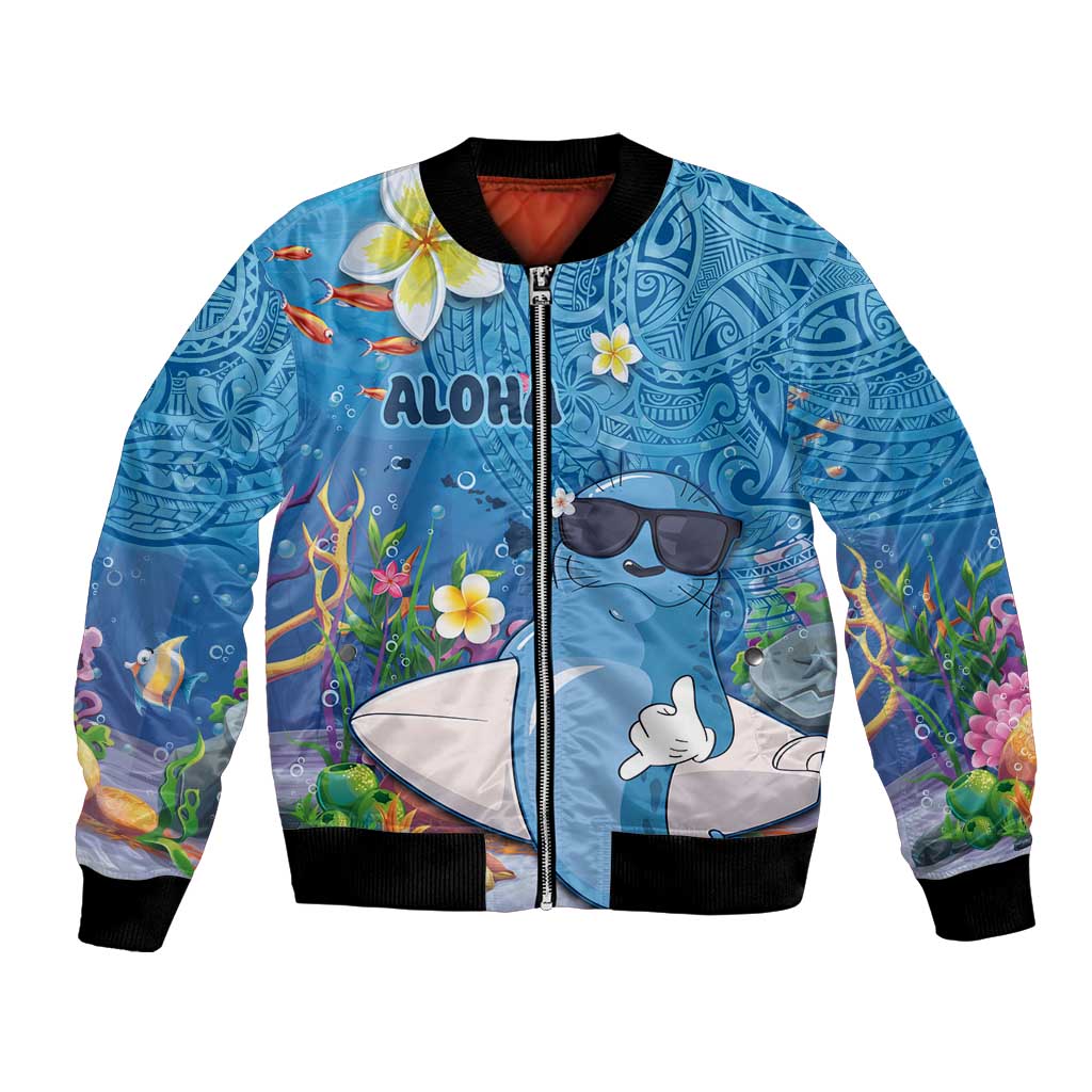 Aloha Hawaiian Monk Seal Bomber Jacket Polynesian Tattoo The Ocean and Undersea Vibe LT03 Unisex Blue - Polynesian Pride