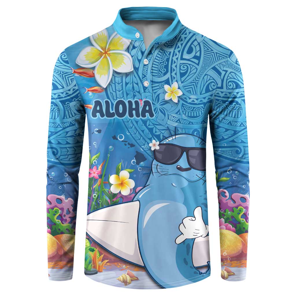 Aloha Hawaiian Monk Seal Button Sweatshirt Polynesian Tattoo The Ocean and Undersea Vibe