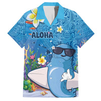 Aloha Hawaiian Monk Seal Family Matching Off The Shoulder Long Sleeve Dress and Hawaiian Shirt Polynesian Tattoo The Ocean and Undersea Vibe LT03 Dad's Shirt - Short Sleeve Blue - Polynesian Pride