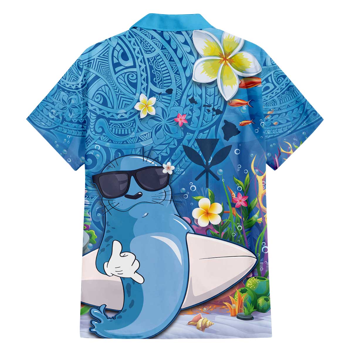 Aloha Hawaiian Monk Seal Family Matching Off The Shoulder Long Sleeve Dress and Hawaiian Shirt Polynesian Tattoo The Ocean and Undersea Vibe LT03 - Polynesian Pride