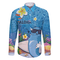 Aloha Hawaiian Monk Seal Family Matching Off The Shoulder Long Sleeve Dress and Hawaiian Shirt Polynesian Tattoo The Ocean and Undersea Vibe LT03 Dad's Shirt - Long Sleeve Blue - Polynesian Pride