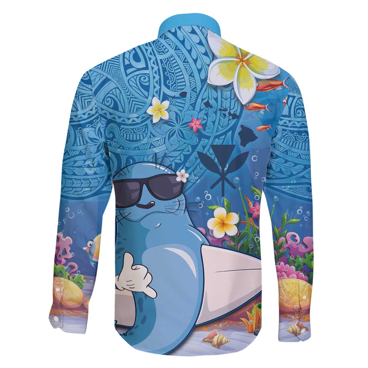 Aloha Hawaiian Monk Seal Family Matching Off The Shoulder Long Sleeve Dress and Hawaiian Shirt Polynesian Tattoo The Ocean and Undersea Vibe LT03 - Polynesian Pride