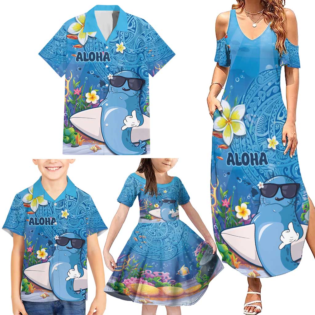 Aloha Hawaiian Monk Seal Family Matching Summer Maxi Dress and Hawaiian Shirt Polynesian Tattoo The Ocean and Undersea Vibe LT03 - Polynesian Pride