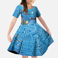 Aloha Hawaiian Monk Seal Kid Short Sleeve Dress Polynesian Tattoo The Ocean and Undersea Vibe