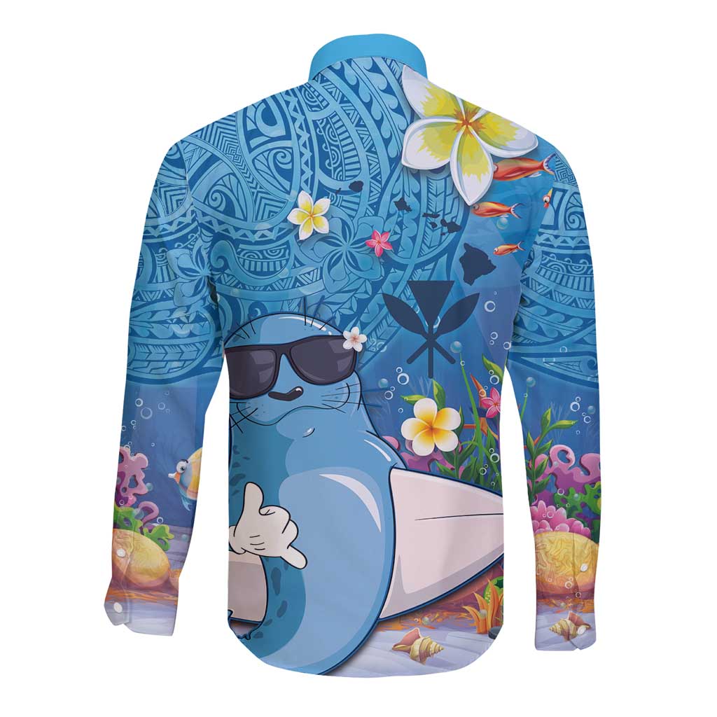 Aloha Hawaiian Monk Seal Long Sleeve Button Shirt Polynesian Tattoo The Ocean and Undersea Vibe LT03 - Polynesian Pride