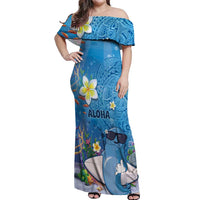 Aloha Hawaiian Monk Seal Off Shoulder Maxi Dress Polynesian Tattoo The Ocean and Undersea Vibe