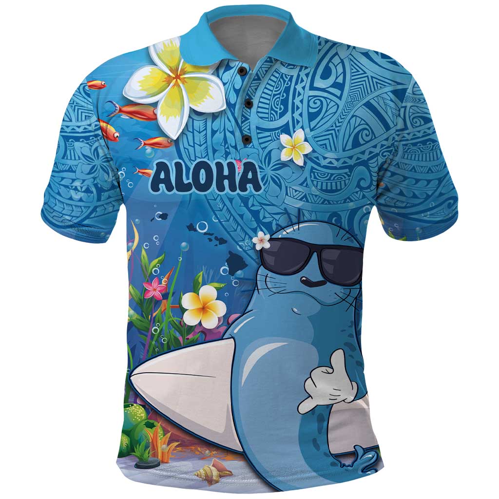 Aloha Hawaiian Monk Seal Polo Shirt Polynesian Tattoo The Ocean and Undersea Vibe