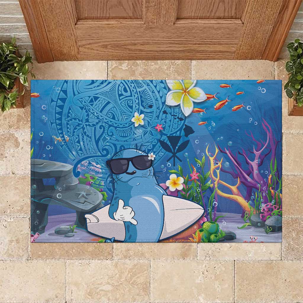 Aloha Hawaiian Monk Seal Rubber Doormat Polynesian Tattoo The Ocean and Undersea Vibe