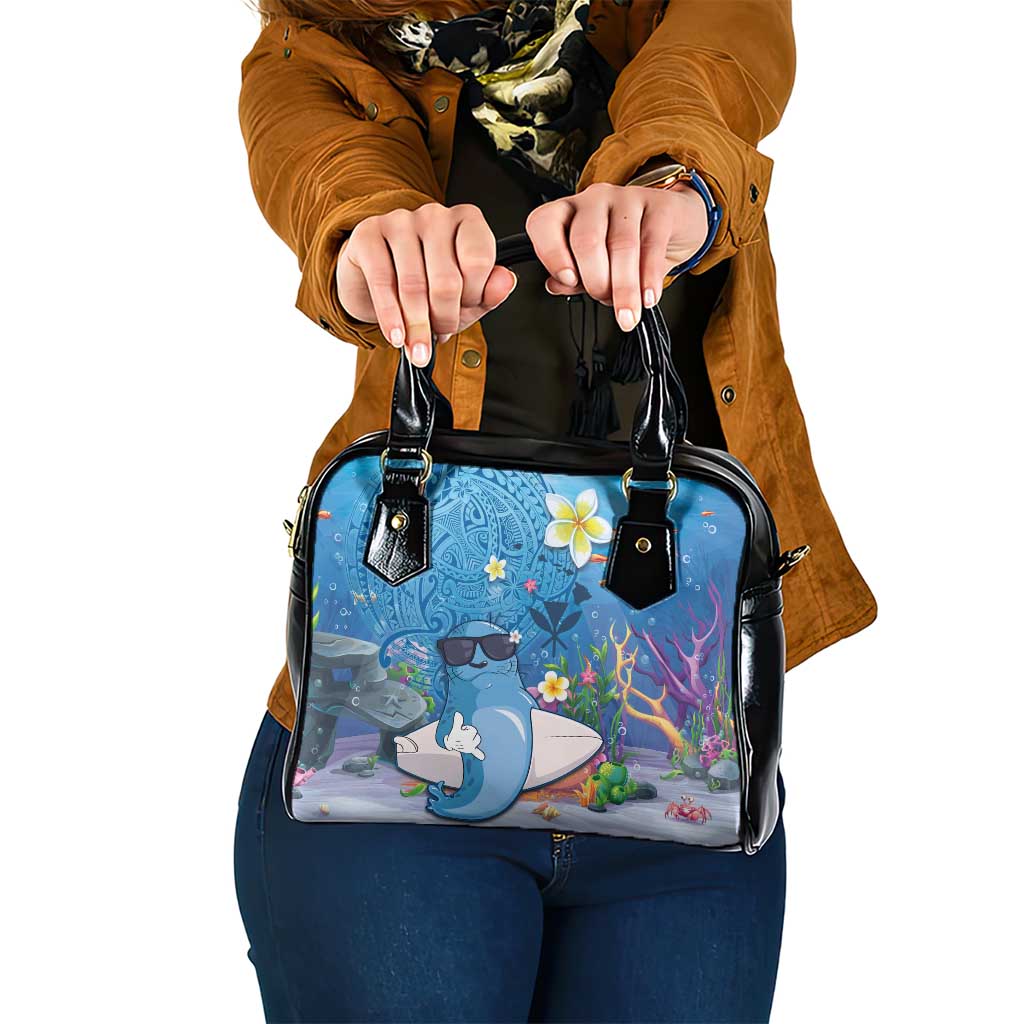 Aloha Hawaiian Monk Seal Shoulder Handbag Polynesian Tattoo The Ocean and Undersea Vibe LT03 One Size Blue - Polynesian Pride