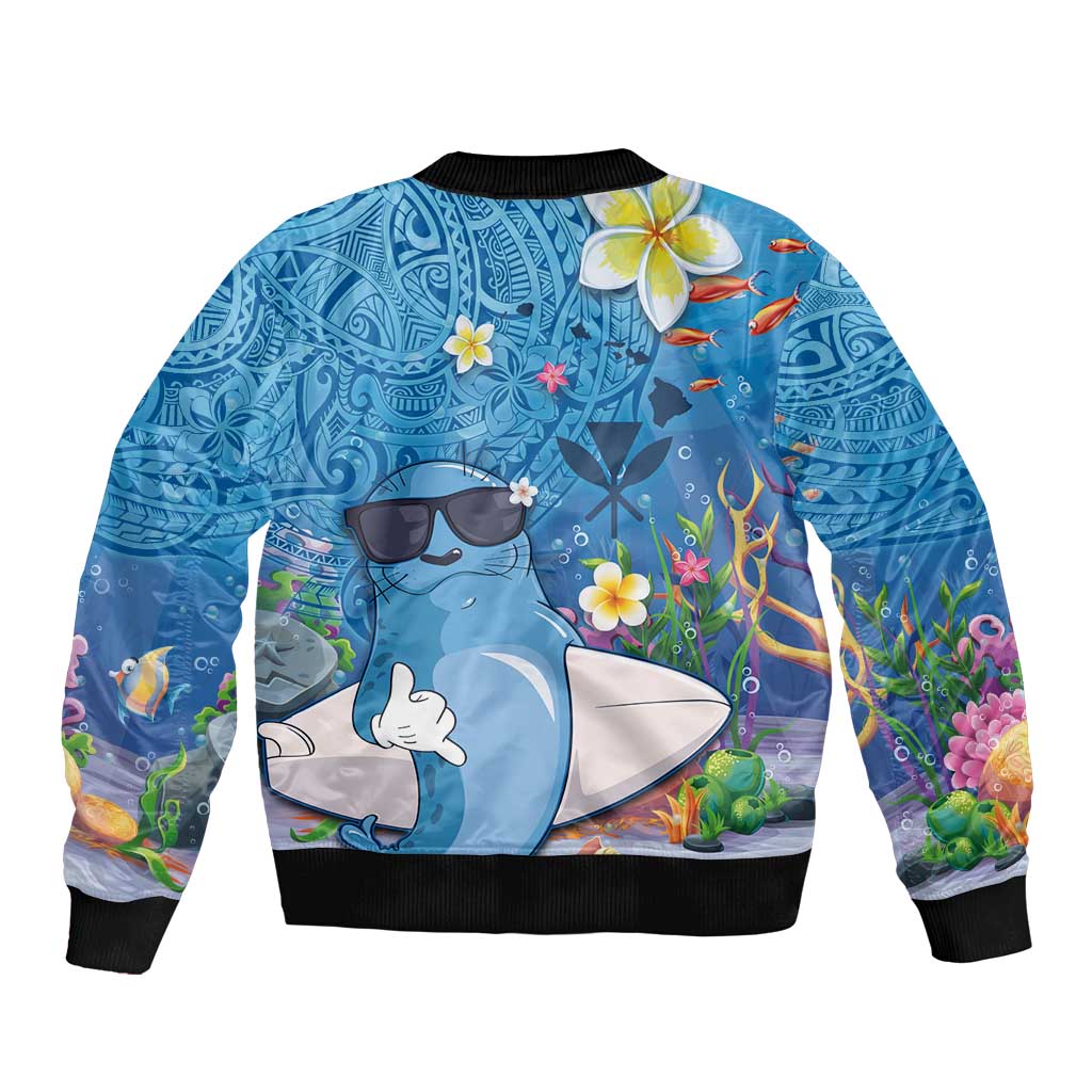 Aloha Hawaiian Monk Seal Sleeve Zip Bomber Jacket Polynesian Tattoo The Ocean and Undersea Vibe LT03 - Polynesian Pride