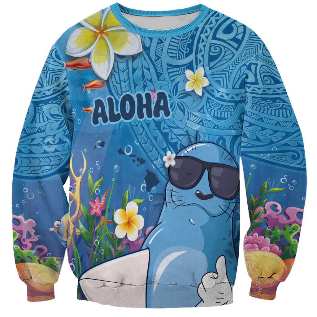Aloha Hawaiian Monk Seal Sweatshirt Polynesian Tattoo The Ocean and Undersea Vibe